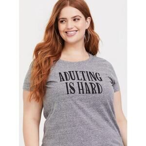 Torrid Women's Gray "Adulting Is Hard" Graphic Print T-Shirt Plus Size 1XL